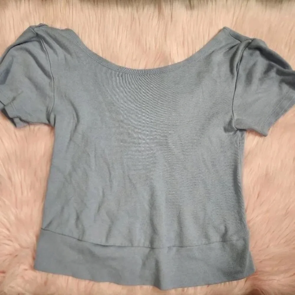 Draped Light Blue Short Sleeve Women's Top